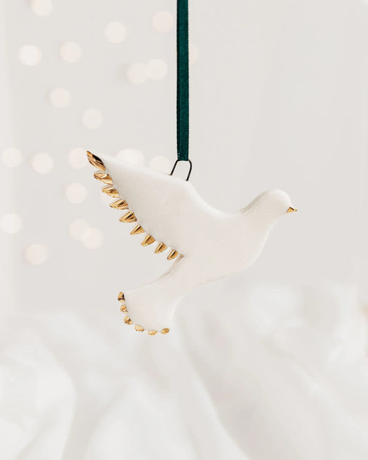 Ceramic White Dove Ornament with Gold Tips