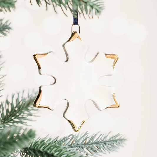 Ceramic White Snowflake Ornament with Gold Tips